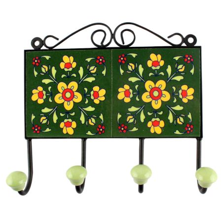 Forest Green Ceramic Tile Hook